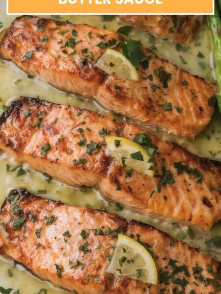 Skillet Seared Salmon with Garlic Lemon Butter Sauce
