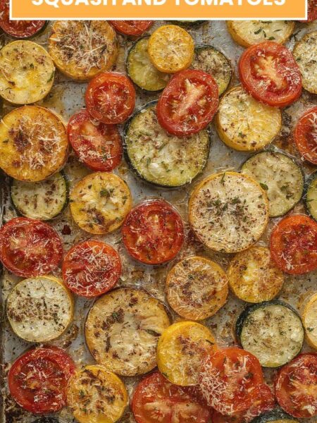 Roasted Garlic Parmesan Zucchini Squash and Tomatoes